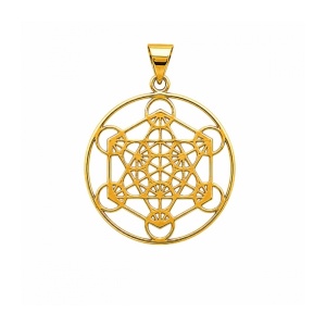 Pandantiv Cubul lui Metatron auriu - geometrie sacra, protectie si echilibru 40 mm