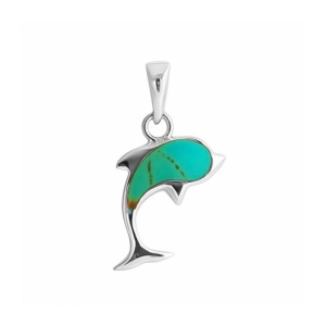 Pandantiv Delfin, argint cu turcoaz – libertate si armonie, 1.65 cm