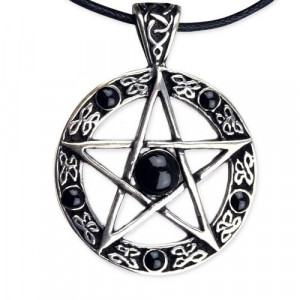 Pandantiv din bronz placat cu argint si onix Pentagrama Neagra 3cm