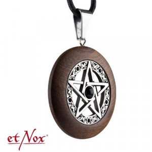 Pandantiv din otel inoxidabil si lemn de nuc Pentagrama Neagra 3.8 cm - Img 2