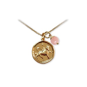 Pandantiv talisman auriu cu lantisor si sfera din piatra semipretioasa Quartz Roz, semn zodiacal Taur