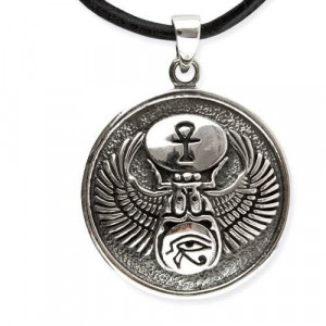 Pandantiv talisman egiptean din argint Scarabeu, Horus, Ankh 3cm - Img 1