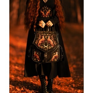 Rucsac gotic din piele intoarsa ecologica cu broderie Mystic Fox - Img 8