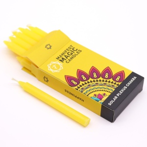 Set 12 lumanari galbene pentru ritualuri de fericire, 12x1.2 cm