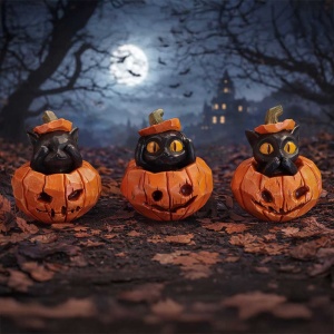 Set 3 figurine pisici negre in dovleci Three Wise Pumpkin Patch 7,7 cm - Img 7