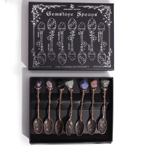 Set 7 Lingurite Ritualice cu Pietre Semipretioase – Ancient Witch, 11 cm