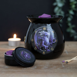 Set ceara parfumata de soia, wax melt si lampa aromaterapie Dragonul Samhain - Anne Stokes - Img 5