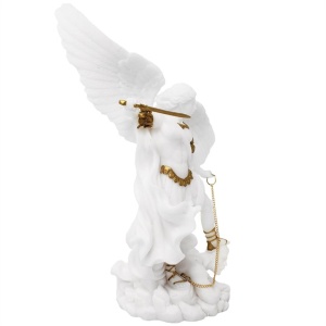 Statueta Arhanghelul Mihail Aparatorul - Rasina Alba cu Accente Aurii, 22 cm - Img 3