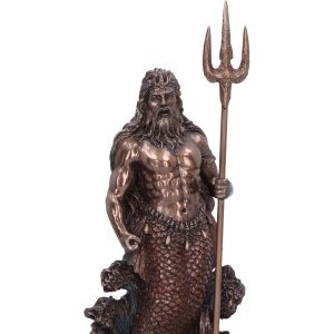 Statueta bronz si rasina, mitologie greaca, zeul marii Poseidon 18.5cm - Img 5