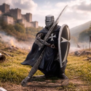 Statueta Cavaler Ospitalier Negru – decor medieval gotic, 17.3 cm - Img 5