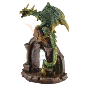 Statueta Dragon decorativ verde pe arcada antica, Hissing Dragon, 17 cm - Img 7