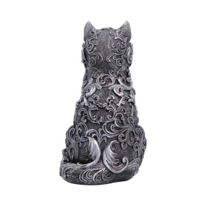Statueta pisicuta argintie Hexbound Familiar – decor gotic fantasy, 23 cm - Img 3