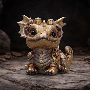 Statueta pui de dragon auriu Gearling – decor fantasy collector 15 cm - Img 5