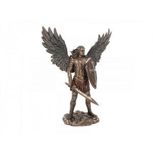 Statueta rasina si bronz Arhanghelul Mihail cu Scut si Sabie 36 cm