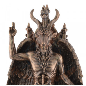 Statueta rasina si bronz Baphomet pe Tron 24 cm - Img 3