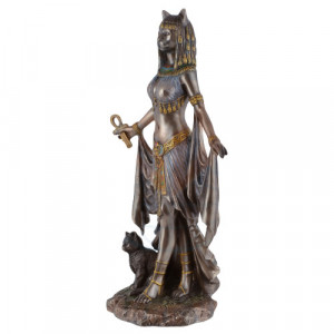 Statueta rasina si bronz, mitologia egipteana, zeita Bast 26 cm - Img 2