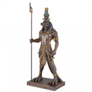 Statueta rasina si bronz, mitologia egipteana, zeul Sobek 29cm - Img 4