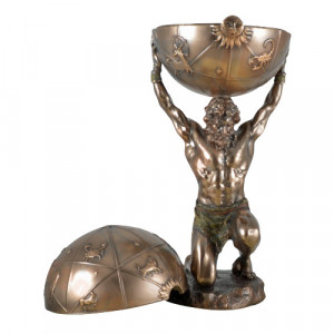 Statueta rasina si bronz, mitologia greaca, zeul Atlas si Globul Pamantesc 27cm - Img 2