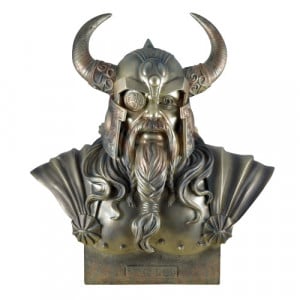 Statueta rasina si bronz, mitologia nordica, bustul zeului Odin 30cm