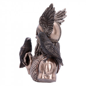 Statueta rasina si bronz, mitologia nordica, Mesagerii lui Odin 23 cm - Img 2