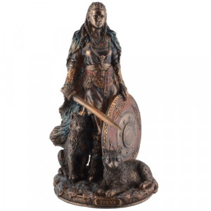 Statueta rasina si bronz, mitologia nordica, Zeita Dragostei Freya 21cm - Img 1