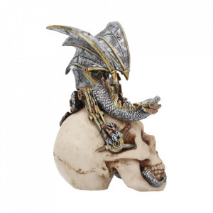 Statueta steampunk craniu cu dragon Aripi de otel 21 cm - Img 4