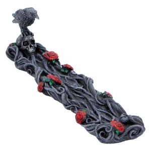 Suport betisoare parfumate Corb Twilight Bloom – decor gotic fantasy pentru colectionari, 28 cm