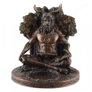 Suport rasina si bronz lumanare zeul celtic Cernunnos 13cm - Img 2