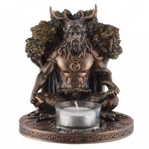 Suport rasina si bronz lumanare zeul celtic Cernunnos 13cm