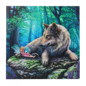 Tablou canvas cu led lup si zana Fairy Stories - Lisa Parker, 30x30cm - Img 1