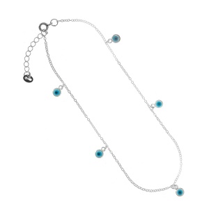 Bratara ajustabila de picior din argint Ochiul Protector (Evil Eye), dimensiune 25+3cm