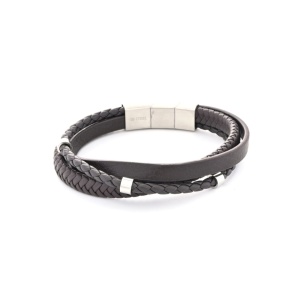 Bratara din piele impletita si otel inoxidabil, ajustabila 21-22 cm