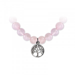 Bratara elastica cu charm Copacul Vietii - Quartz Roz, talisman pentru Iubire