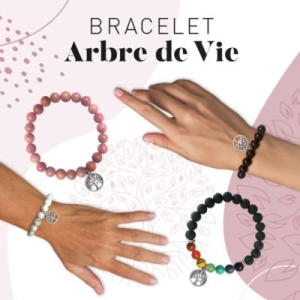 Bratara elastica din quartz transparent, cu charm Copacul Vietii, talisman pentru protectie si vindecare - Img 3