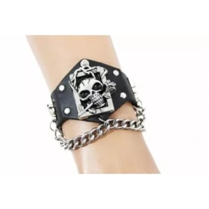Bratara piele ecologica Skull and Roses 6cm x 23.5cm - Img 2