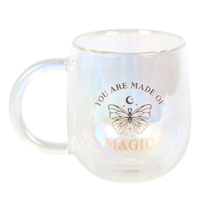 Cana din sticla iridiscenta cu pereti dubli "You are made of magic" 9.5cm - Img 2