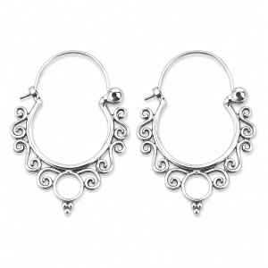 Cercei creole din argint 925 cu filigran ornamental – 3.2 cm