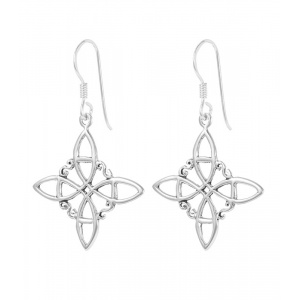 Cercei lungi din argint Nodul Vrajitoarelor, talisman pentru protectie, 3.35 cm