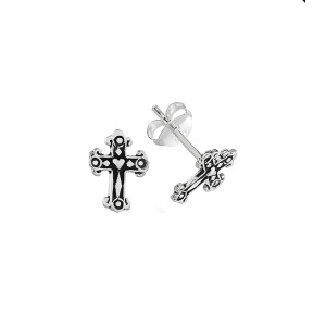 Cercei mici cu surub si tija, din argint Cruciulite 9 mm