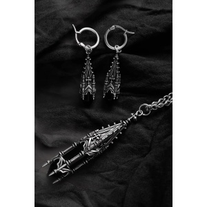Cercei Midnight Totem cu cristal negru si turn de catedrala gotica placati cu argint 925 - Img 3