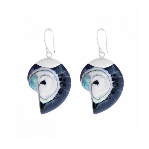 Cercei Nautilus bleumarin, argint cu cochilie naturala – evolutie si armonie, 2.7 cm