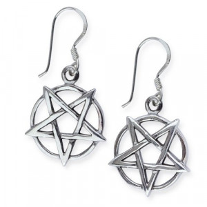 Cercei rotunzi din argint Pentagrama 1.6cm