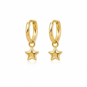 Cercei Stelute placati cu aur 14K – cercuri micute cu charm stea, 12 mm, inchidere tip click