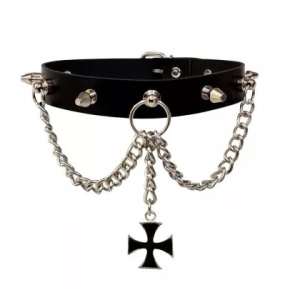 Choker de piele naturala Killer Studs & Crucea de Fier 1.9cm