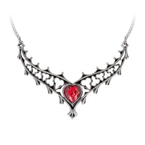 Colier gotic Elizabethan cu cristal rosu inima – simbol al iubirii regale si elegantei Tudor, Alchemy England