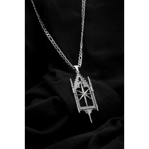 Colier Sanctum Star cu stea in opt colturi si motive de catedrala gotica, placat cu argint 925 - Img 3