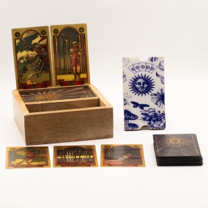 Cutie din lemn pentru Tarot cu 2 compartimente si suport pentru carte, 15 cm - Img 2