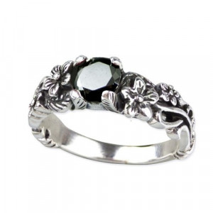 Inel argint 925 cu onix negru si flori – inel elegant vintage dama Flori Negre - Img 4