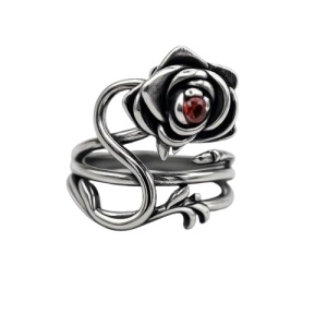 Inel Trandafir Gotic din inox cu zirconiu rosu etNox - Iubire si frumusete