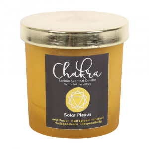 Lumanare cele 7 chakre cu bucatele de Jad - Chakra plexului solar (aroma lamaie) - Img 4
